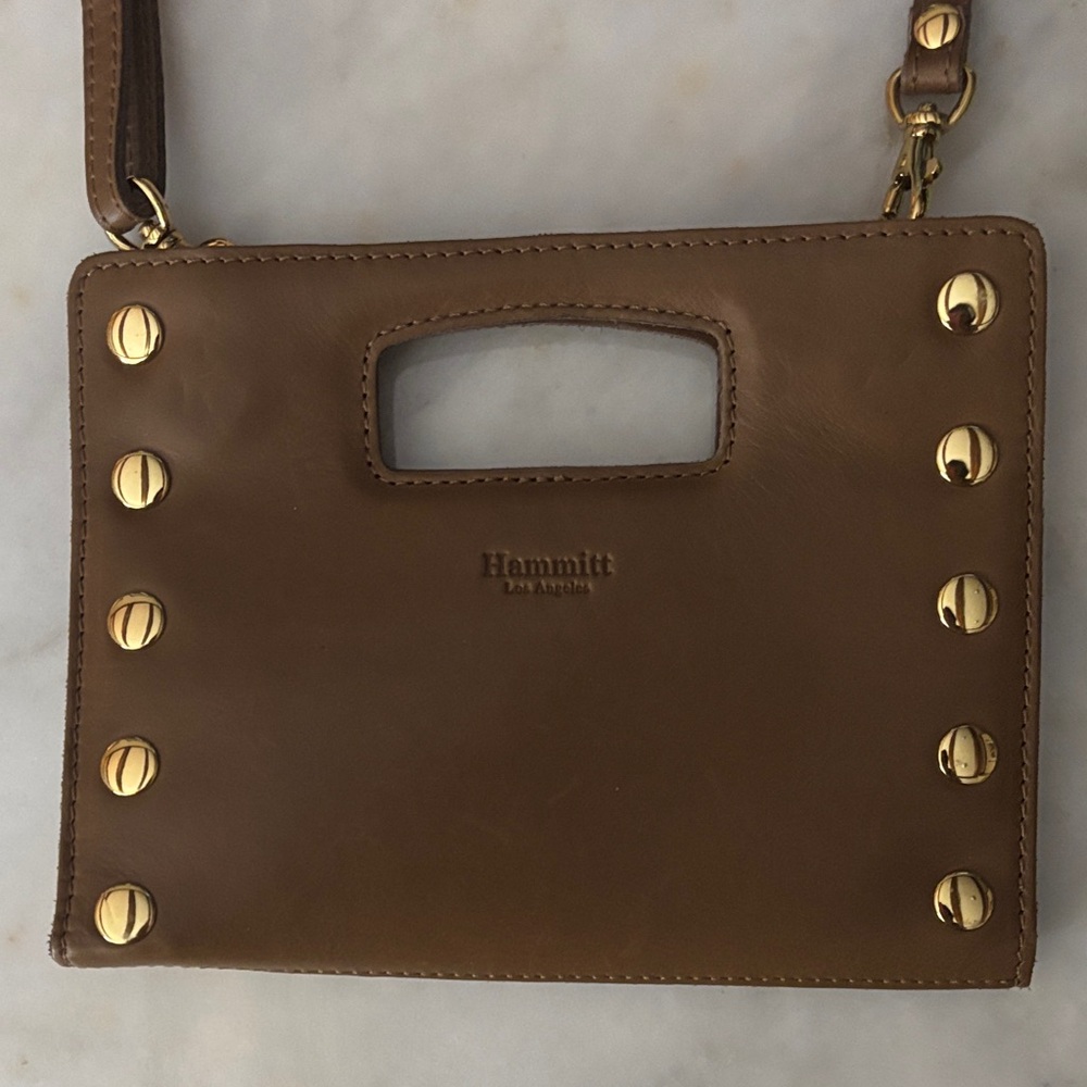 Hammitt Tan Crossbody Bag with Gold Studs